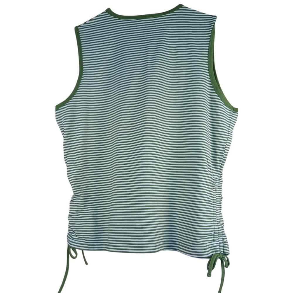 Route 66 Y2K Green Striped Ruched Tank Top Size L Stretch Side Tie Sleeveless - Picture 3 of 8